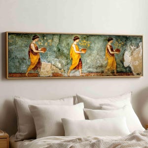 Pompeii Fresco Canvas Art, Ancient Roman Women, Classical Wall Decor, Long Narrow Canvas Print