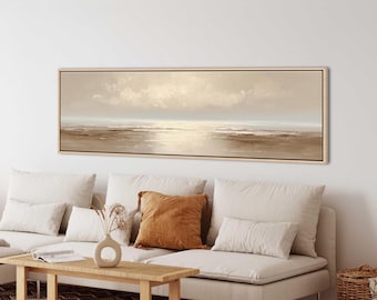 Minimal Seascape Wall Art, Soft Neutral Ocean Horizon, Calm Coastal Canvas Print