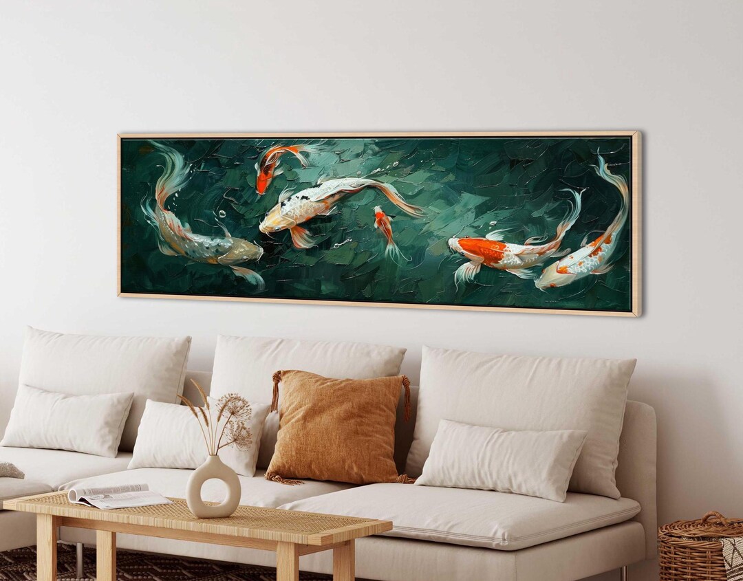 Framed Koi Fish Panoramic Wall Art, Japanese Feng Shui Canvas Print ...