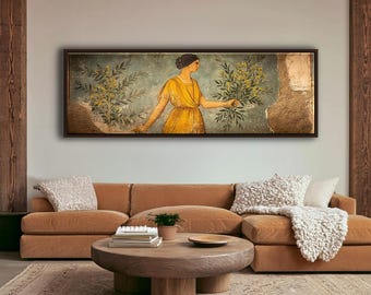 Roman Woman Fresco Large Wall Art, Boho Style Home Decor, Panoramic Canvas Print