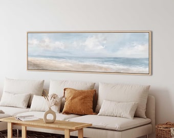 Calm Coastal Panoramic Wall Art, Long Horizontal Beach Canvas Print, Serene Ocean Home Decor