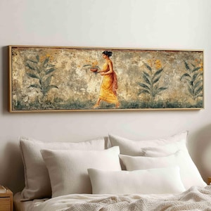 Pompeii Fresco Large Wall Art, Ancient Roman Women Classical Decor, Panoramic Canvas Print