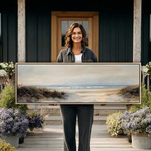 Grote wanddecoratie met strandlandschap, panoramische kustdecoratie voor thuis, lange horizontale canvasprint