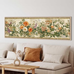 Vintage Botanical Canvas Print: William Morris Inspired Floral Wall Art, Long Narrow Art