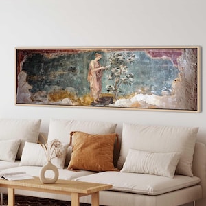 Ancient Roman Fresco Panoramic Wall Art, Classical Woman Decor, Antique Mural Horizontal Canvas Print