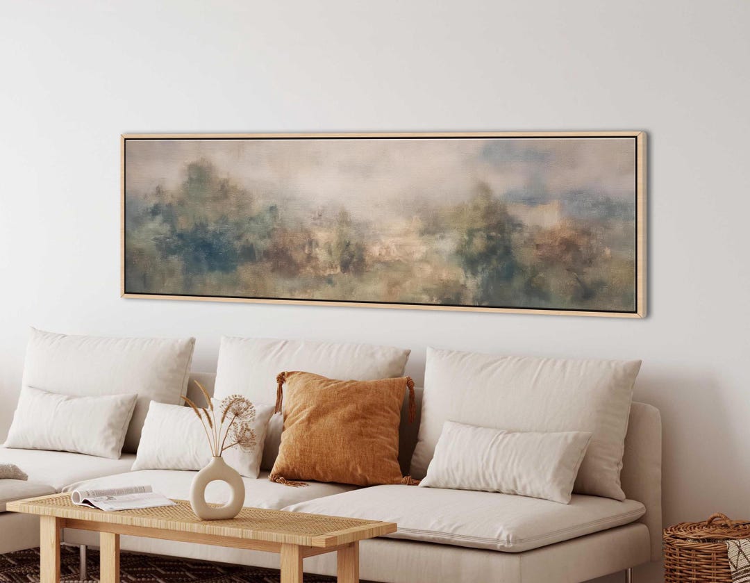 Misty Forest Extra Large Wall Art, Tranquil Beige Green Landscape