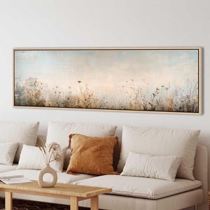 Vintage Wildflower Field Canvas Print: Long Horizontal Spring Meadow Landscape