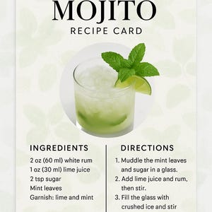 Mojito Recipe Card – Printable Bar Decor or Cocktail Gift