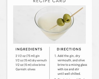 Dirty Martini Recipe Card – Printable Bar Decor or Cocktail Gift