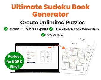 Generatore di libri di Sudoku / KDP Interior, uso commerciale (app Windows, esportazione PDF e PPTX)