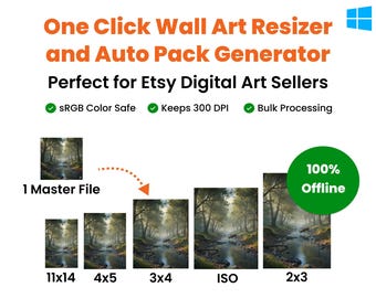 Software per ridimensionare le opere d'arte da parete di Etsy / Ritaglio automatico e compressione, 5 rapporti di stampa (Download dell'app per Windows)