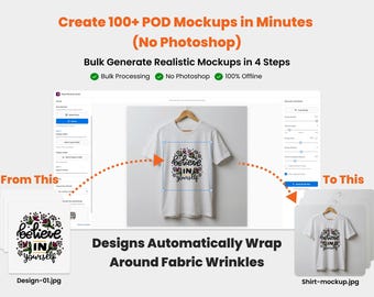 Generatore di mockup in blocco / Strumento di automazione POD per Gildan 18000 e Bella Canvas 3001