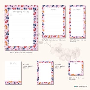 Floral Notepad Set of 6 pieces– To Do, Notes, Grocery List, Meeting & More | Stationery Gift | 6 Memo Pads