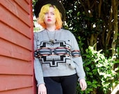 Vintage Native American Print Southwestern Grey Pullover Sweater M