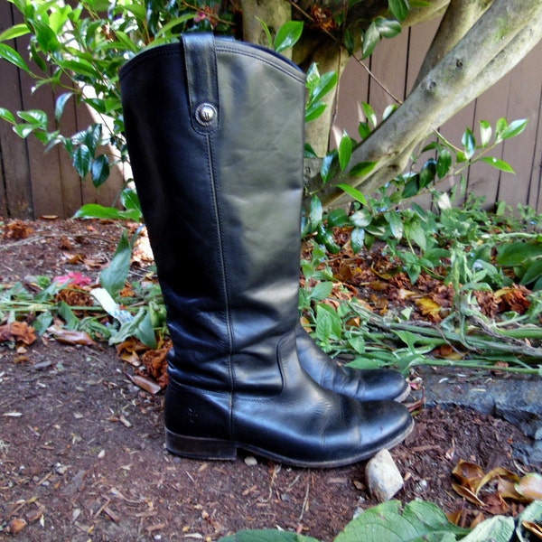 Vintage Black Leather Frye Melissa Button Campus Riding Motorcycle Back to School Pirate Boots Ladies 9.5