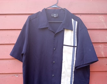 Jaren 2000 Iz It U marineblauw en crème poloshirt met knoopsluiting Oxford 2XL