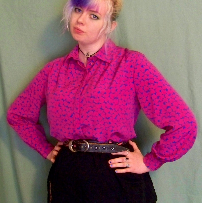 80s Psychedelic Working Girl Bold Pattern Polyester Ladies Blouse by Pendleton