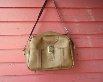 70s/80s Brown Vinyl Carry On Laptop Shoulder Overnight Bag