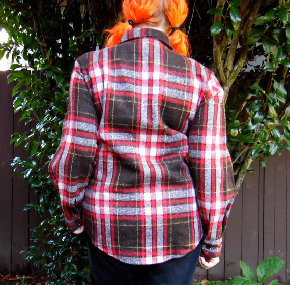 70s/80s Black and Red Plaid Wool Blend Timber Run… - image 2