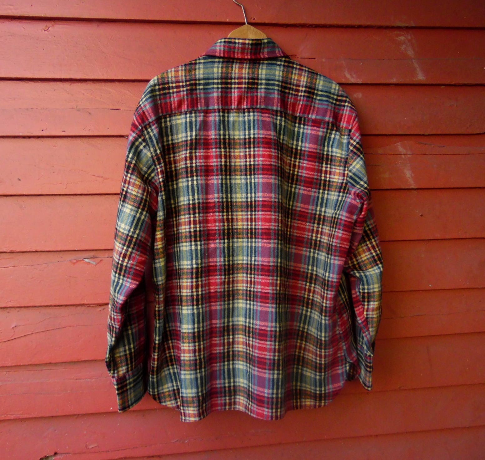 トップス 60s 70s Heavy Flannel Shirt 60s/70s Saturdays in California Cranberry Plaid Wool and