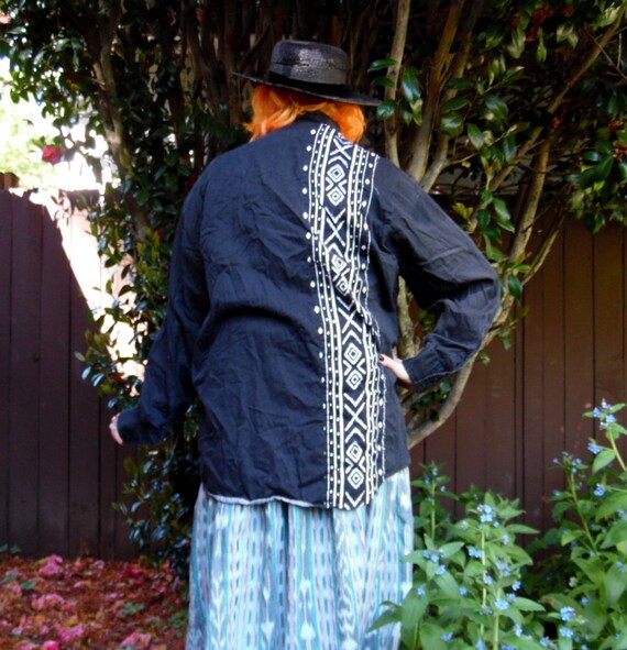 80s Dark Cowboy Karman Southwestern Tribal Print … - image 2