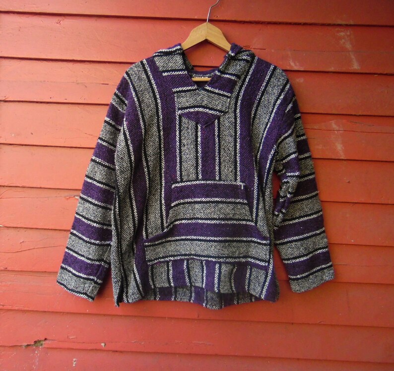 80s/90s Grape and Gray Drug Rug Mexican Hippie Hoodie Striped Etsy