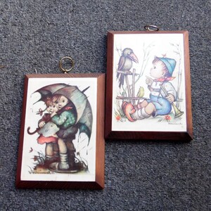 Vintage Hummel Set of Two Hummel Prints on Wood Vintage Decor