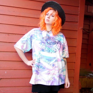 80s Pastel Tie Dye Training Sea Punk Holographic Emblem Over Sized Hipster Grunge OSFA L XL