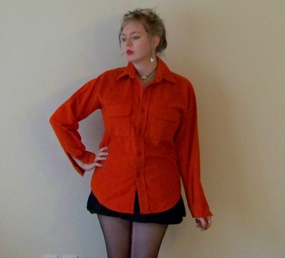 70s/80s Toasty Orange Cotton Button Up Work Shirt… - image 1