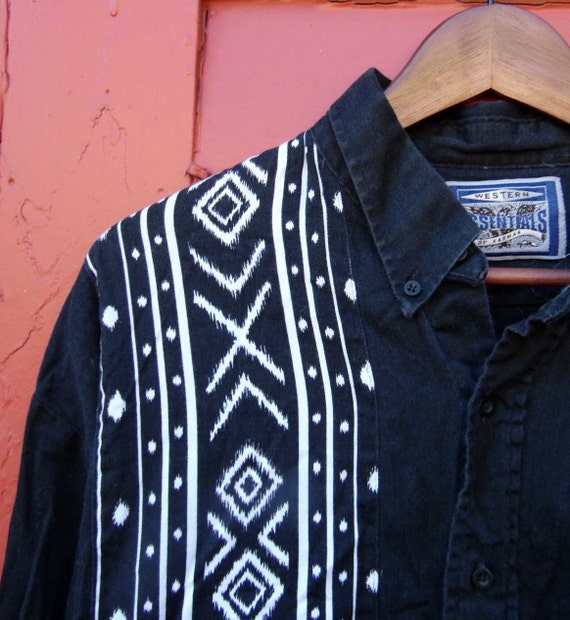 80s Dark Cowboy Karman Southwestern Tribal Print … - image 4