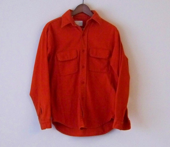 70s/80s Toasty Orange Cotton Button Up Work Shirt… - image 2