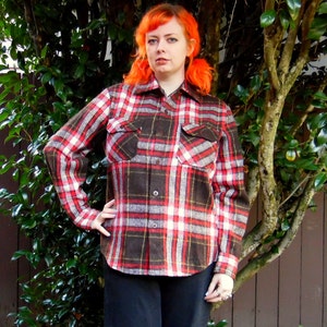 70s/80s Black and Red Plaid Wool Blend Timber Run Flannel Macinaw Hipster Lumberjack Button Up M