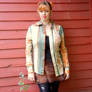 70s Toasted Orange Rose Disco Shirt Hippie Rocker Western Cowboy Acetate Button Up XL