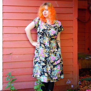 80s/90s Floral Soft Grunge Button Up Chambeli Midi Hippie Boho Summer Dress M