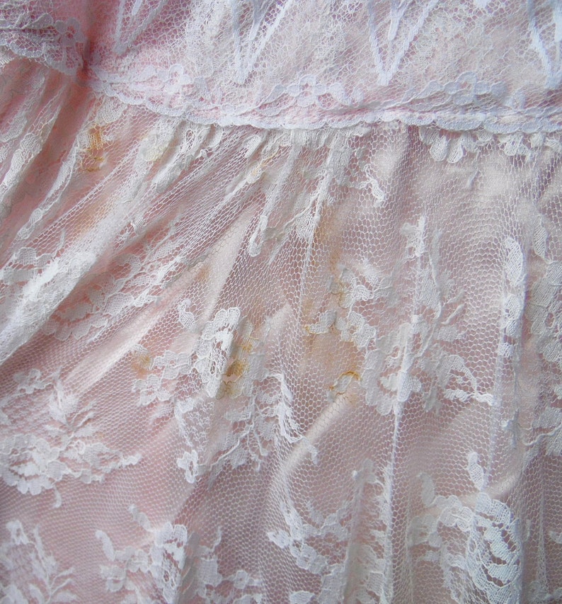 80s Peachy Pink Lace Gunne Sax Cape Sleeve Boho Spring Summer Bride Drop Waist Maxi S 9 10 image 5