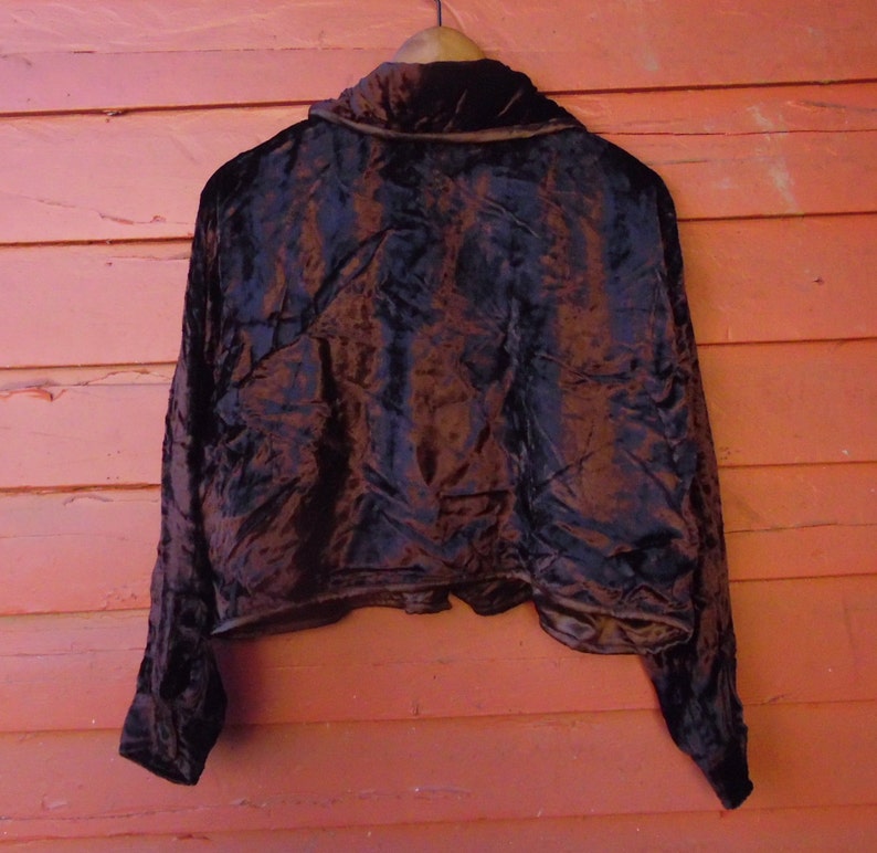 80s90s Velvet and Lace Black Patchwork Gothic Babydoll Boho Cropped Peter Pan Blazer L