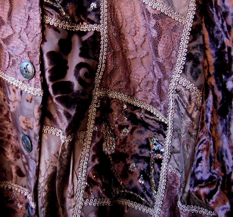 80s90s Velvet and Lace Black Patchwork Gothic Babydoll Boho Cropped Peter Pan Blazer L