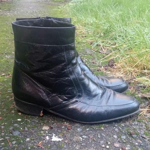 70s Black Leather Beetle Chelsea Zip Up Rocker Boots Mens 10