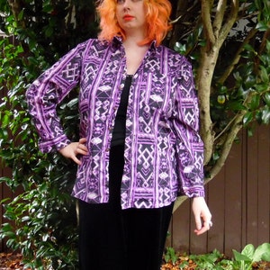 80s/90s Abstract Grape Tribal Print Hippie Hip Hop Fresh Casual Button Up M