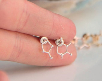 Caffeine molecule earring, gold plated earring, silver plated earrring, silver plated caffeine molecule, gold plated caffeine molecule