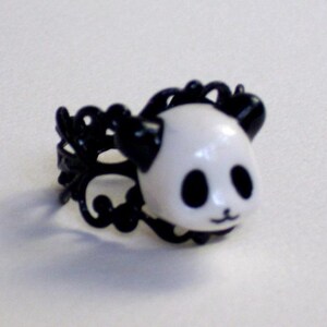 Cute hand painted black and white panda, antique brass adjustable ring a nice gift for the people you love, a gift for her, girlfriend