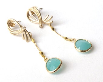 Earrings Gold plated hooks with turquoise crystal,  wedding, bridesmaid, christmas, cij, turquoise earrings