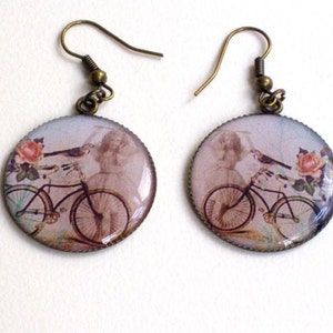 Resin cabochon, bicycle design earrings