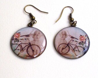 Resin cabochon, bicycle design earrings