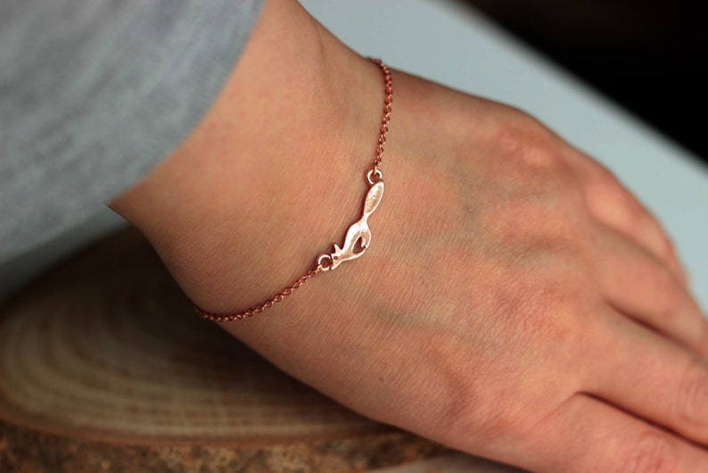 Minimalist Fox Bracelet Fox bracelets for everyday use minimalist necklaces rhodium plated earrings, pink gold yellow gold image 2