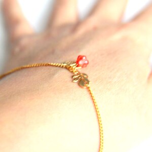Gold Plated Bracelet: Tiny twitter bird, leaves and pink spring blossom a nice gift for mothers day valentines christmas wedding image 4