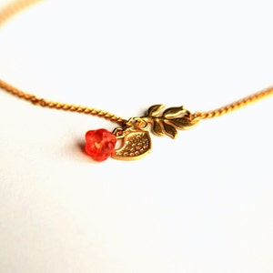 Gold Plated Bracelet: Tiny twitter bird, leaves and pink spring blossom a nice gift for mothers day valentines christmas wedding image 1