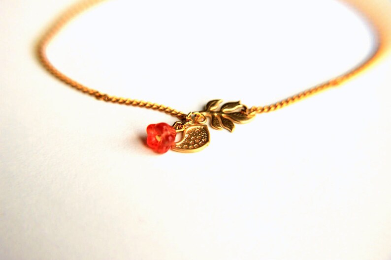 Gold Plated Bracelet: Tiny twitter bird, leaves and pink spring blossom a nice gift for mothers day valentines christmas wedding image 1