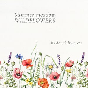 Watercolor Wildflowers Clipart borders and bouquets, Watercolor Floral border clipart, Wildflowers borders and arrangements digital download