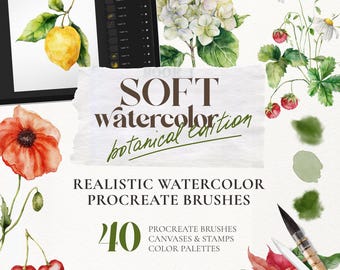 Realistic Watercolor Procreate Brushes – Painting and Drawing Brush Set with Watercolor Canvas Texture for iPad, Digital Download